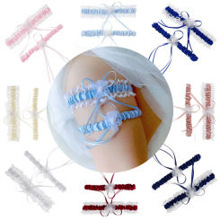 New 2PCS/Set Wedding Garter Bridal Shower Bride Keepsake Ivory Lace Floral Rhinestone Bow Women Ladies Garter Hen Night Supply