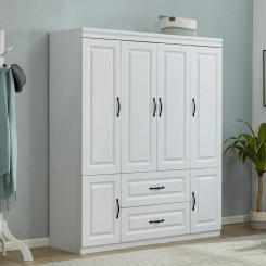 Wardrobe Armoire with 8 Doors, Drawers, Storage Shelves & Hanging Rods, Wooden Closet Storage Cabinet for Bedroom, Wardrobes