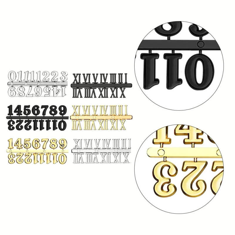 Description Picture 3 of item1 Set Clock Number Plate Roman Arabic  Tricolor Clock Part DIY Clock Numbers Quartz Needle Wall Clock Replace Needle