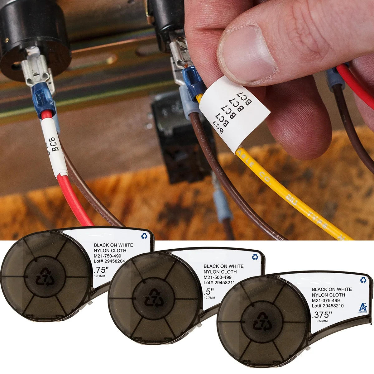 Description Picture 5 of itemLabel Tape M21-750-427 M21 750 499 Ribbon Vinyl Label Black On White Film For Use In Brady Portable Printers BMP21 Plus