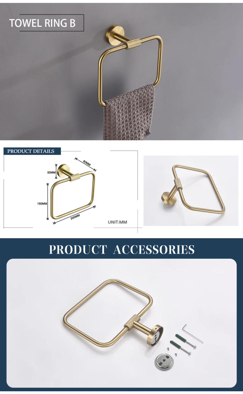 Description Picture 5 of itemBrushed Gold 45CM Brass knurling Towel Bar Robe Coat Hook Toilet Tissue Paper Holder Bathroom Accessories Kit Kitchen Towel Hook