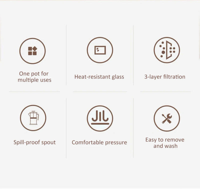 Description Picture 5 of itemFrench Press Coffee Pot 350-1000ml Hand Brewing Coffee Pot Heat Resistant Glass Brewings Tea Milk Filter Pot Coffee Accessories