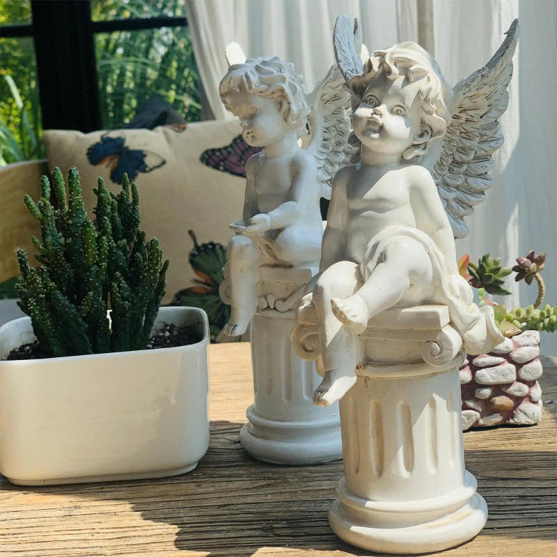 Description Picture 3 of item2 Pieces Garden Figurines Pedestal Stand Cherub Statues for Indoor Outdoor
