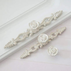 MFYS European Ivory White Cabinet Handles Rose Flower Drawer Wardrobe Pulls Antique Cupboard Door Knobs Alloy Furniture Hardware