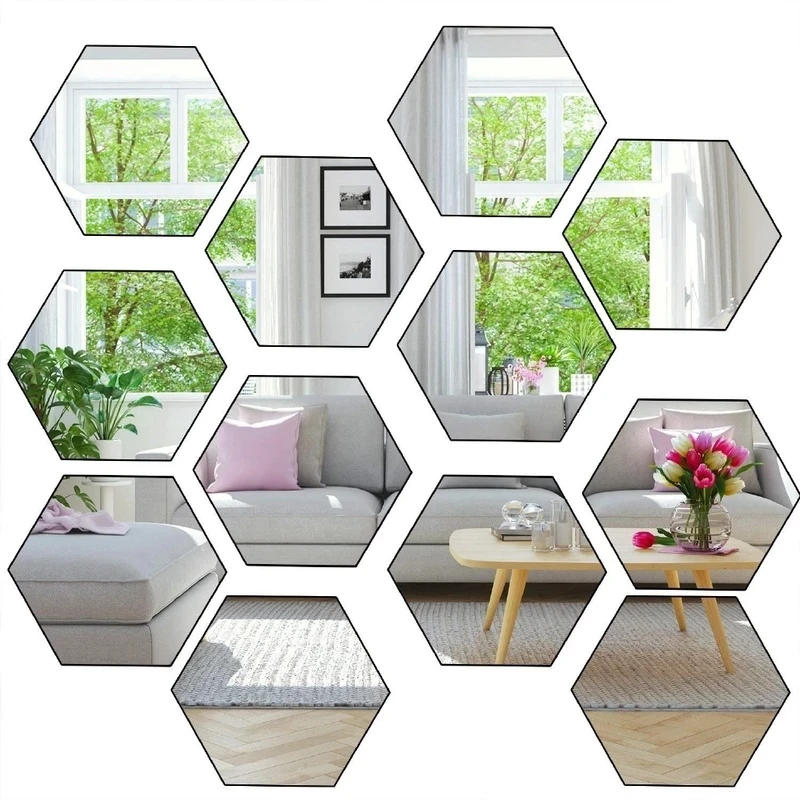 Description Picture 2 of item6/12PCS Hexagon Mirror Wall Stickers Acrylic Self Adhesive Mosaic Tile Decals for Room Decoration DIY Art Ornaments Gift
