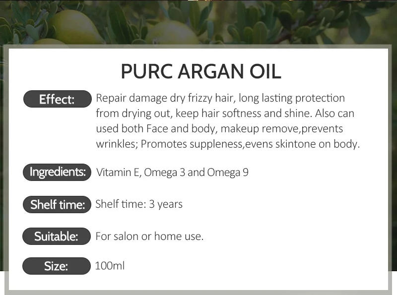 Description Picture 3 of itemPURC Morocco Argan Oil Hair Treatment Smoothing Repair Damaged Frizz Hair Care Products for Women