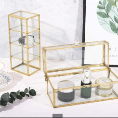 Metal Glass Jewelry Box Lipstick Cosmetics Storage Ornament Living Room Desktop Organizer Modern Home Ring Earring