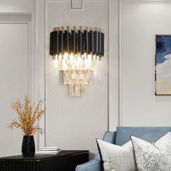 Modern luxury crystal wall lamp corridor wall lights decoration for home bedroom bedside black wall sconce indoor lighting