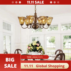 Copper Chandelier For Living Room Bedroom Dining Room Kitchen Villa Decorate Luxury Retro Style Glass Lamp Bronze Pendant Light