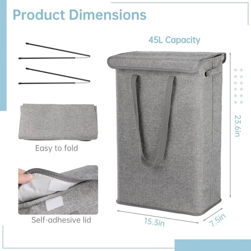 Description Picture 6 of item1PCS Slim Laundry Basket with Lid 45L Slim Laundry Hamper Waterproof Narrow Laundry Basket Space Saving Thin Clothes Hamper 