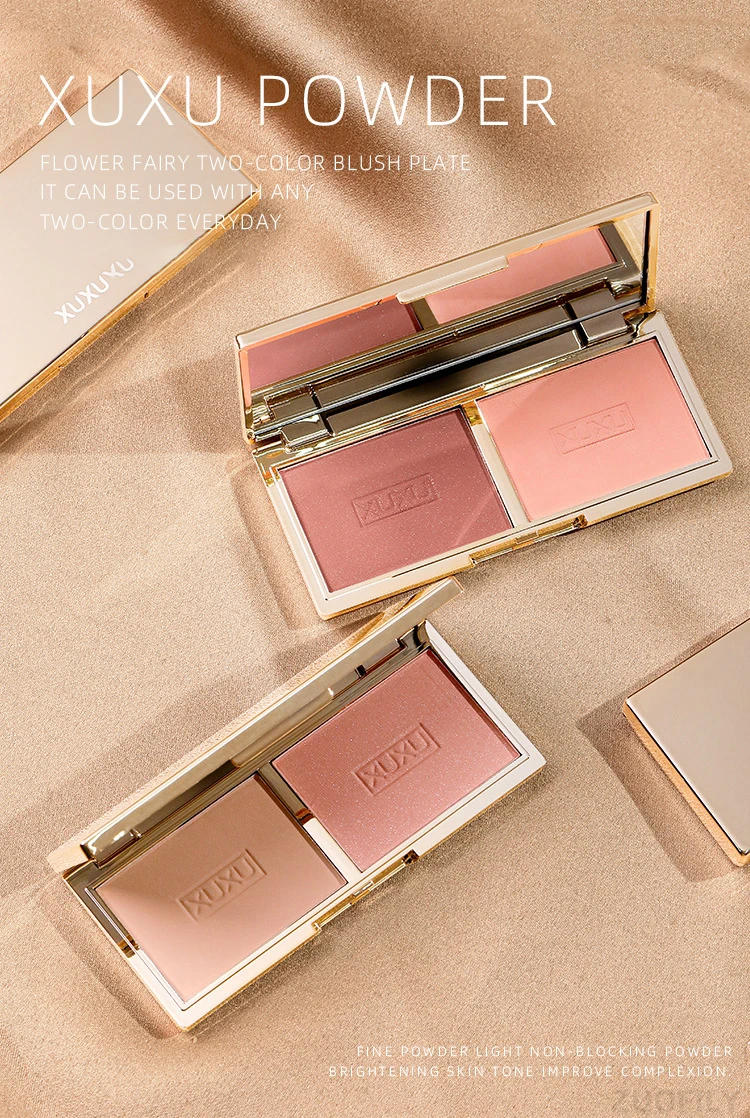 Description Picture 4 of item2-color Blush Pallete High-quality Glitter Matte Peach Face Mineral Pigment Nude Cheek Blusher Powder Makeup Contour Shadow