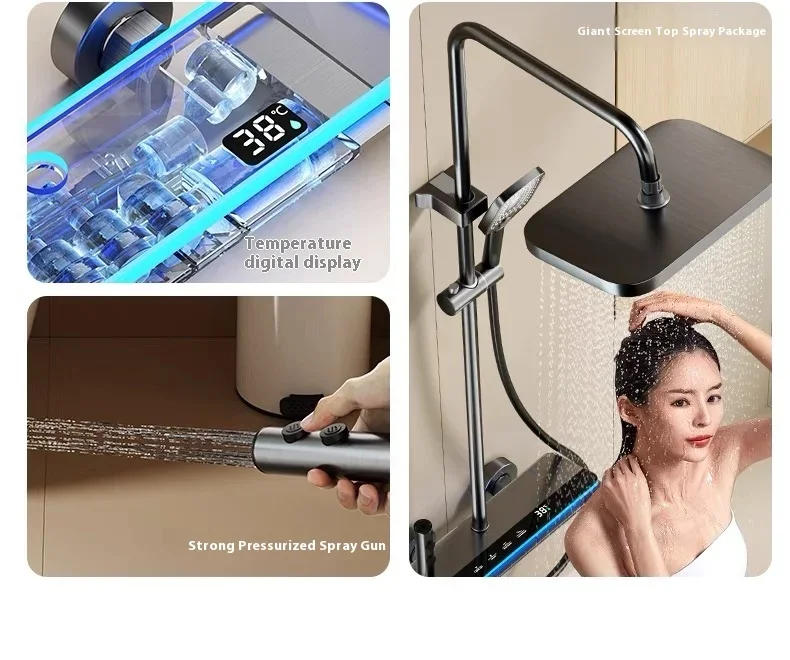 Description Picture 5 of item2024 Silvery Home Bathroom Pressurized Shower set, Real-time Temperature Display, Copper Material, shower head, faucet set