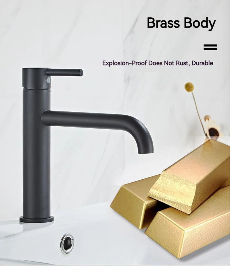 Description Picture 5 of itemBlack Painted Modern Minimalist Bathroom Single Handle Sitting Mixing Basin Metal Taps Accessories Bath Mixer Washbasin Sink Tap