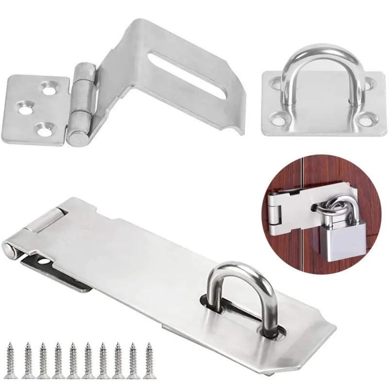 Description Picture 2 of itemStainless Steel Padlock Hasp Door Clasp Lock 90 Degree Right Angle Shed Gate Latch Household Burglar-proof Gate Bolt Door Buckle