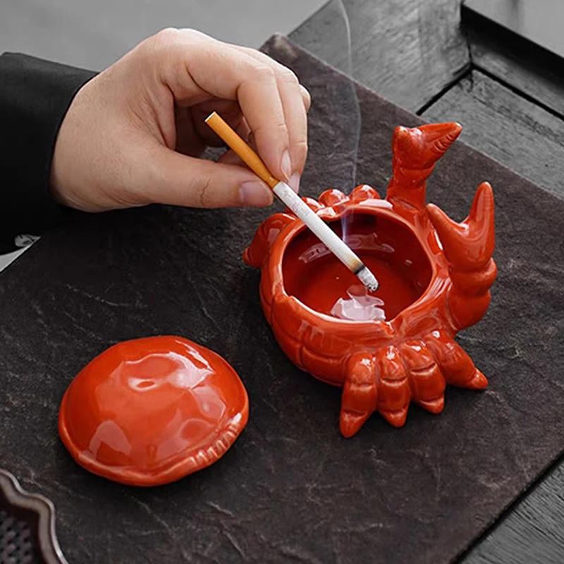 Description Picture 6 of itemCute Crab Ashtray With Lid Anti Fly Ash Ceramic Cigar Ashtray Ornaments Living Room Home Decoration Art Gift