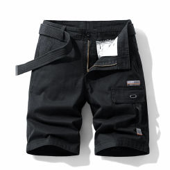 Summer thin multi pocket pure cotton workwear shorts men's oversized loose straight leg five point casual over knee beach shorts