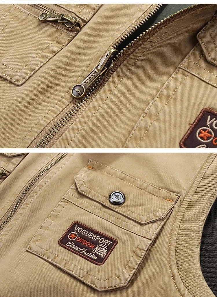 Description Picture 4 of itemAutumn Mens Vests Sleeveless Tactical Photographer Jacket Cotton Casual Multi Pocket Vest Male Waistcoat Coat Plus Big Size 8XL