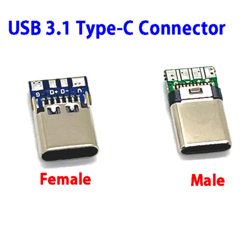 Description Picture 6 of itemUSB 3.1 type c male/Female Connectors Jack Tail 24pin usb Male Plug Electric Terminals welding DIY data cable Support PCB Board