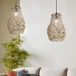 1PC Restaurant Pendant Chandelier Cover Paper Rope Handwoven Wicker Lampshade Lamp Shade Rattan Light Fixture Bar Decor Rustic