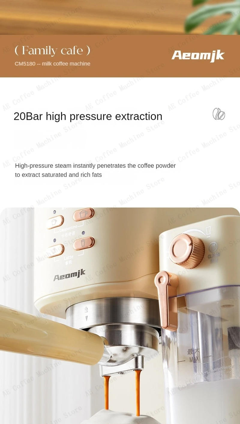 Description Picture 5 of itemNew Home Italian Fully Automatic Coffee MachineHigh Pressure Extraction Coffee Machine Retro Style Multifunctional Milk Frother