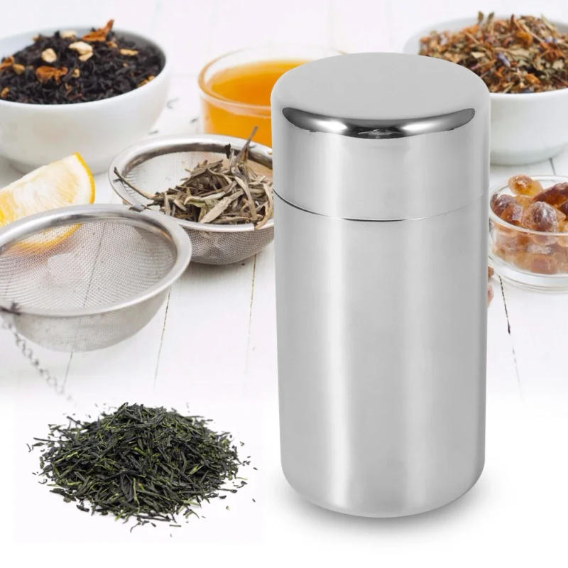 Description Picture 5 of itemStainless Steel Tea Can Loose Leaf Tea Tins  Small Travel Portable Container Coffee Sugar  Box Containers Kitchen Canisters