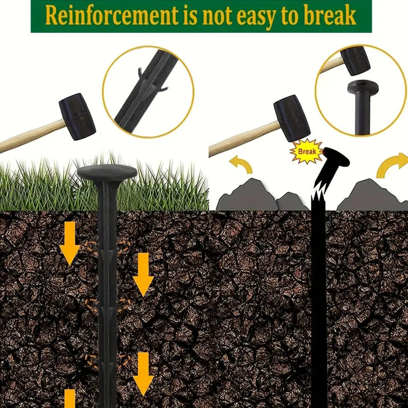 Description Picture 2 of item50pcs Garden Ground Nails Black Plastic Fixing Greenhouse Film Spike Weed Mat Insert Arc Peg Floor Cloth Stake Lawn