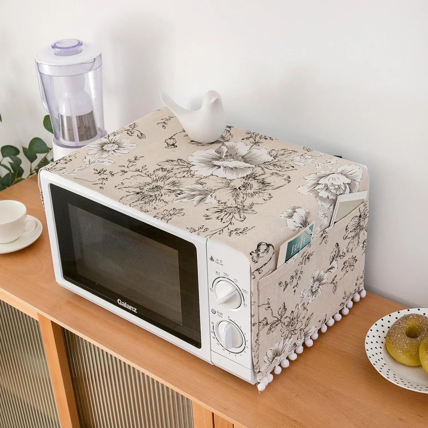 Description Picture 4 of itemMicrowave oven cover, cotton linen, black, pink, storage bag, Double Pockets, dust cover, kitchen accessories