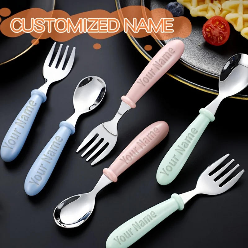 Description Picture 5 of itemPersonalized Name Cutlery Set, SS304 Food Supplement Learning to Eat Training Fork Spoon Set ,Back to School, Kid Creative Gift