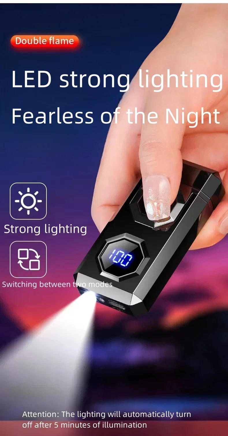 Description Picture 6 of itemMetal High Power Windproof Arc Charging USB Lighter Outdoor Strong Light Large Capacity Battery Level Display Electric Lighters