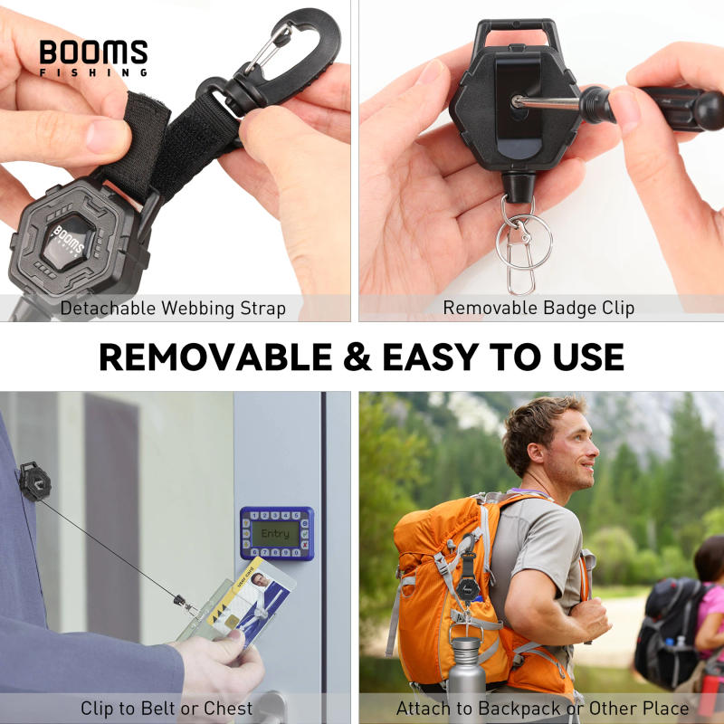 Description Picture 2 of itemBooms Fishing RG5 Retractable Keychain Carabiner Heavy Duty Zinger Retractor 90cm Telescopic Steel Wire Lanyard Tool Accessories