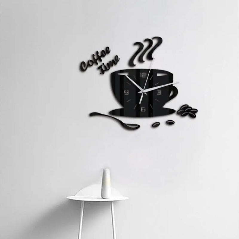 Description Picture 2 of item3D Mirror Coffee Cup Shaped Wall Clocks Modern Design Creative Wall Clock Sticker For DIY Kitchen Living Room Home Decorations