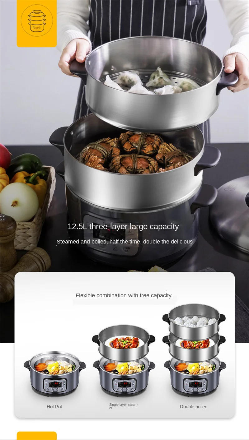 Description Picture 5 of itemHousehold Three-layer Food Steamer Machine Stainless Steel Steam Cooker Electric Steamer Rice Noodle Roll Steamer Home Appliance