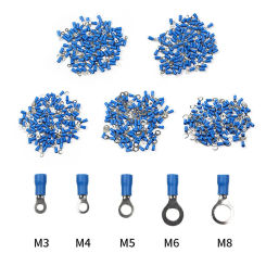 100/50/10Pcs Blue RV2 M3 M4 M5 M6 M8 Ring Crimp Terminal Insulated Electrical Cable Lugs Wire Connectors 16-14AWG