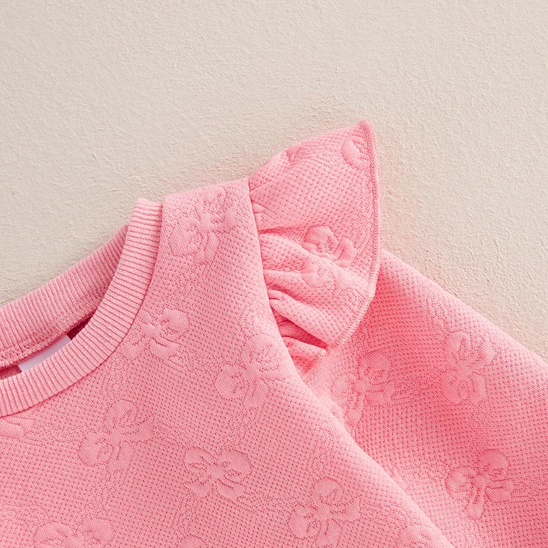 Description Picture 6 of itemBaby Girl Sweatshirt Romper Bow Jacquard Ruffle Trim Crew Neck Long Sleeve Jumpsuit for Winter Fall