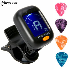 MiwayerClip On Guitar Tuner Violin Banjo Large Clear LCD Display For Guitar Tuner Chromatic Tuner, 4 Pack Guitar Picks Included2