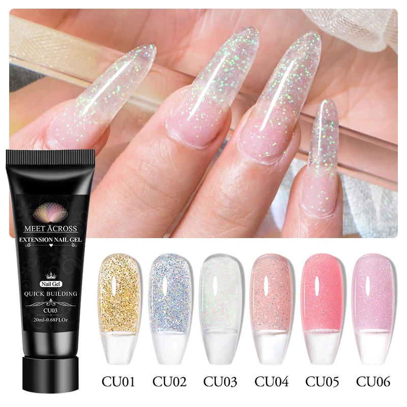 Description Picture 5 of itemMEET ACROSS 20ml Extension Nail Gel Polish Glitter Vernis Semis Permanent UV Gel For Manicure Nail Art Prolong Construction Gel