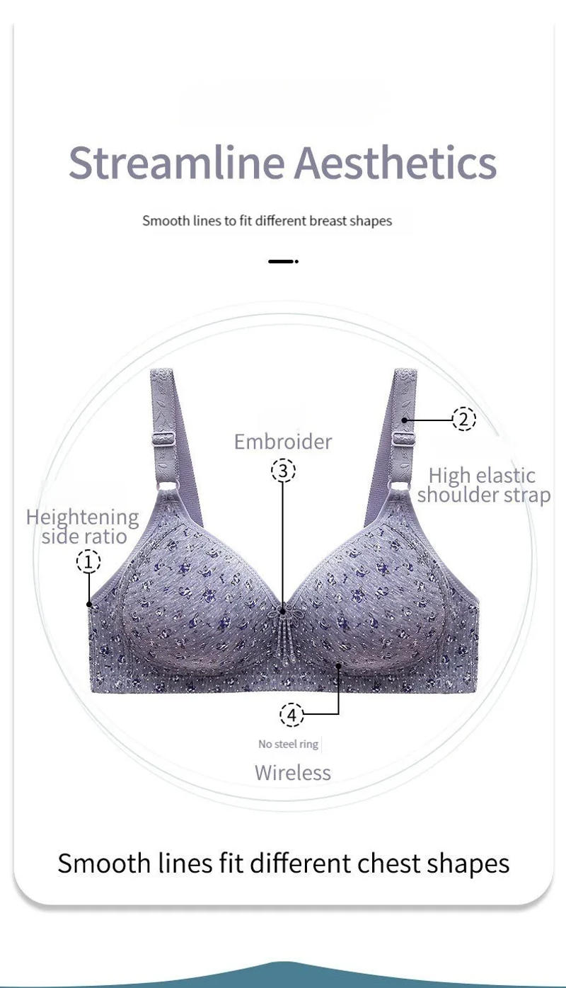 Description Picture 3 of itemCD Cup Comfortable Breathable Tops No Steel Ring Printed Bra Push Up Bra Gathering Large Size CD Cup Women Lingerie Brassiere