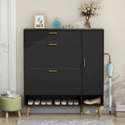 Shoe Rack Cabinet, Free Standing Shoes Storage Organizer Cabinet with 2 Flip Drawers, Shoe Rack Storage  for Entryway