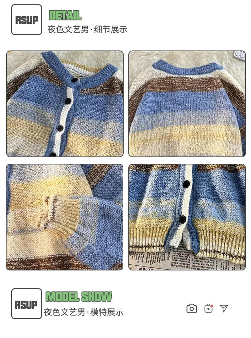 Description Picture 3 of itemTop Grade Wool New Brand Fashion Knit Korean Style Cardigan Men Slim Fit Sweater Casual Striped Coats Mens Clothes 2024 Z82