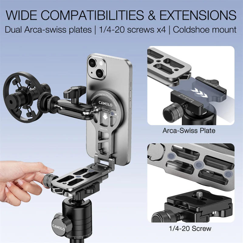 Description Picture 6 of itemAluminum Magnetic Selfie Stick Tripod w Arca Plate 1/4-20 Cold Shoe Desktop Phone Tripod Mount for Magsafe Iphone 15 14 Samsung