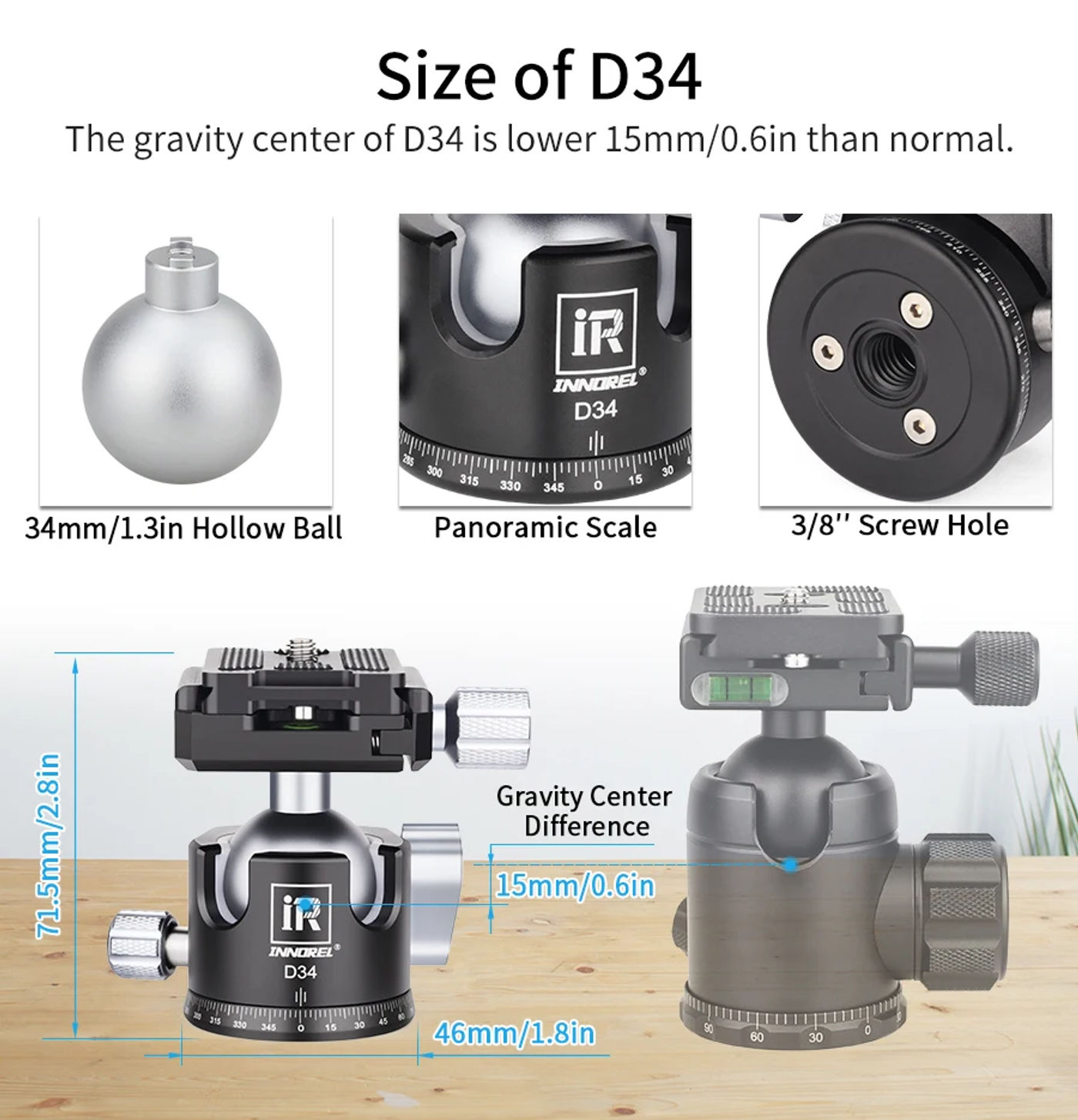 Description Picture 6 of item28/34mm Ball Head Dual U-notch Design Professional CNC 360°Panoramic Camera Tripod Head for Monopod,DSLR,Cameras,Camcorder,DV