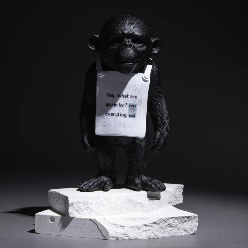 Description Picture 4 of itemPersonality Banksy Sculpture Gorilla Resin Figure Arts Monkey Statue Home Decoration Living Room Cabinet Indoor Figurines Crafts