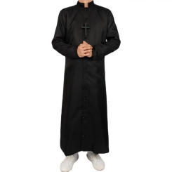 Roman Black Priest Cassock Robe Belt Clergyman Vestments Medieval Ritual Robe Wizard Black Priest Robe Belt Waistsash Cosplay