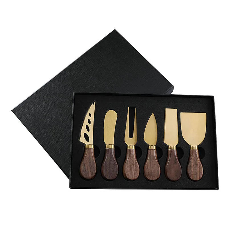 Description Picture 4 of itemPremium Exquisite Stainless Steel Cheese Knives Set Fork Spreader Collection Walnut Handle  Slicer with Gift Box