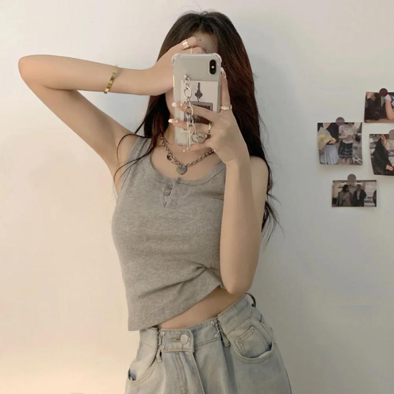 Description Picture 6 of itemTank Top for Women Ribbed Button Down Sleeveless Blouse Solid Color Casual Women's Teens Trendy Basic Summer Dresses