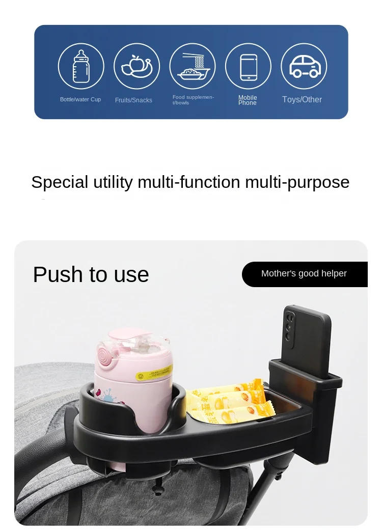 Description Picture 6 of itemMultifunctional Baby Stroller Snack Box Dinner Table Tray Storage Accessorie 3-in-1 Winding Fixing for Toddler Infant Cup Holder