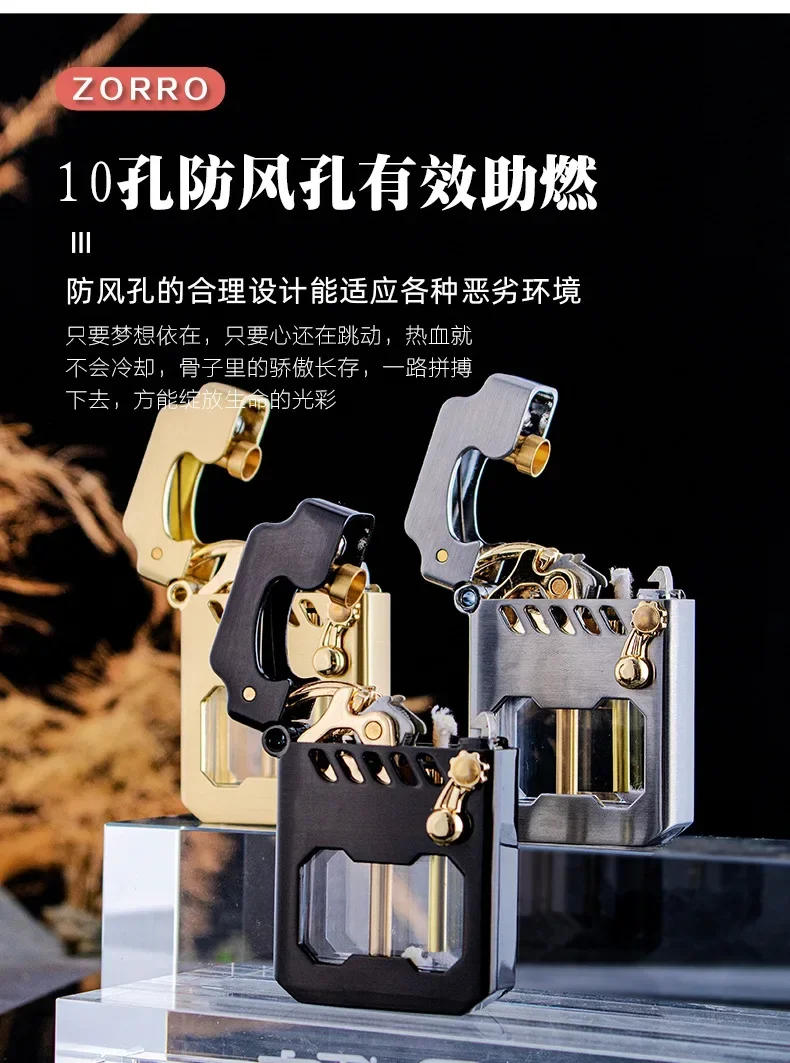 Description Picture 5 of item2024 New Zorro Kerosene Lighter Cyber Mecha Transparent Bin Rocker Cool Classic Torrens Tide Men Lighters Wholesale
