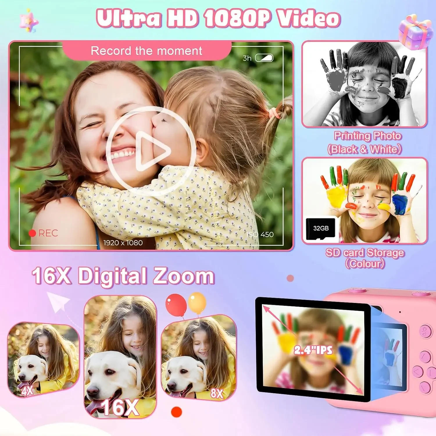 Description Picture 3 of itemDigital Children Camera, Instant Print and Video Recording, with 32G Card and Thermal Printing, Kids Educational Toy Gift