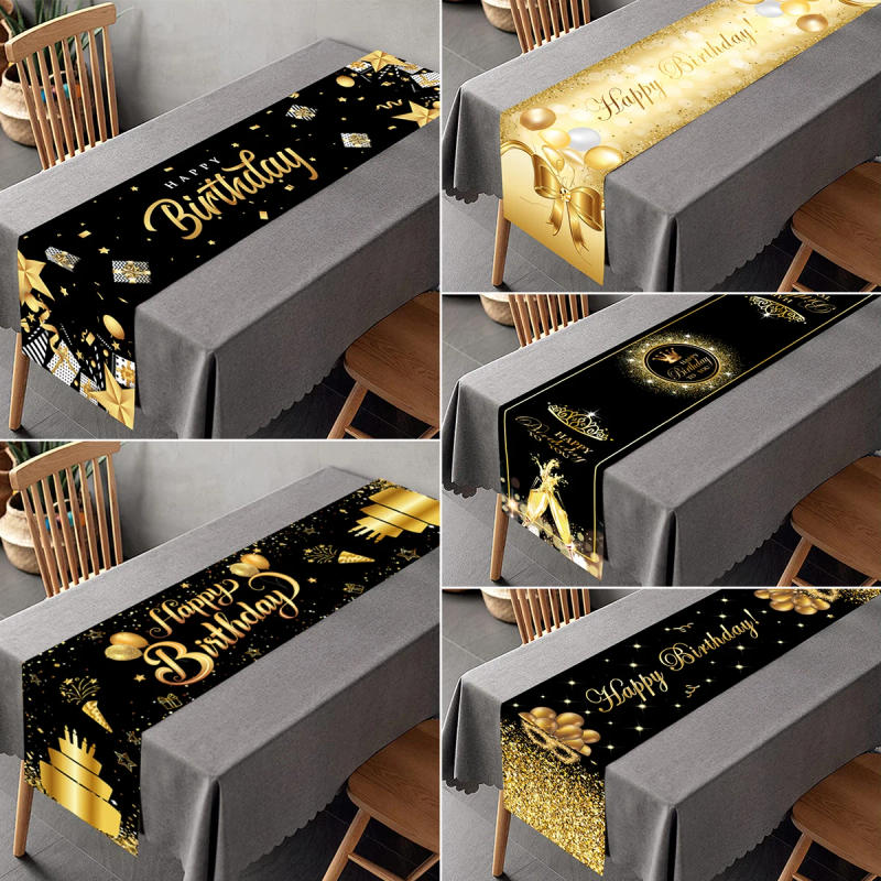 Description Picture 2 of itemBlack Gold Birthday Table Runners Happy Birthday Party Decorations Adults Kids 30th 40th 50th 60th Birthday Table Cover Supplies