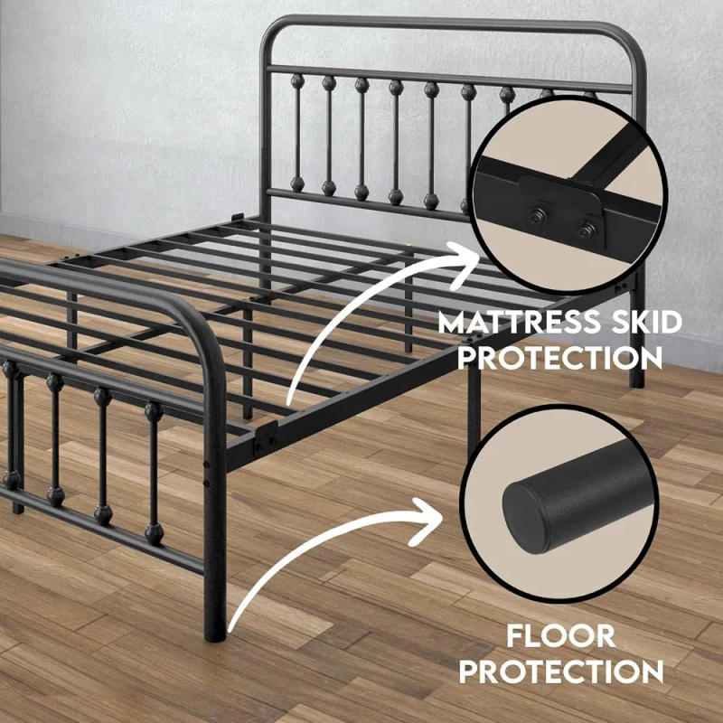 Description Picture 5 of itemQueen Size Vintage Bed FrameBlack Headboard Footboard Wrought Rod Iron Art Farmhouse Industrial Victorian Style , Bed Frames